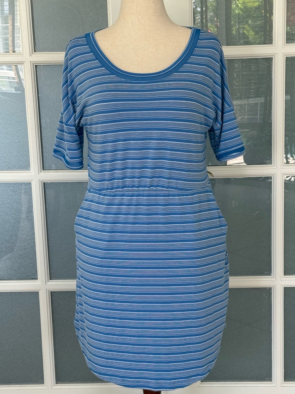 Columbia Blue & White Striped Pocket Dress Size Medium